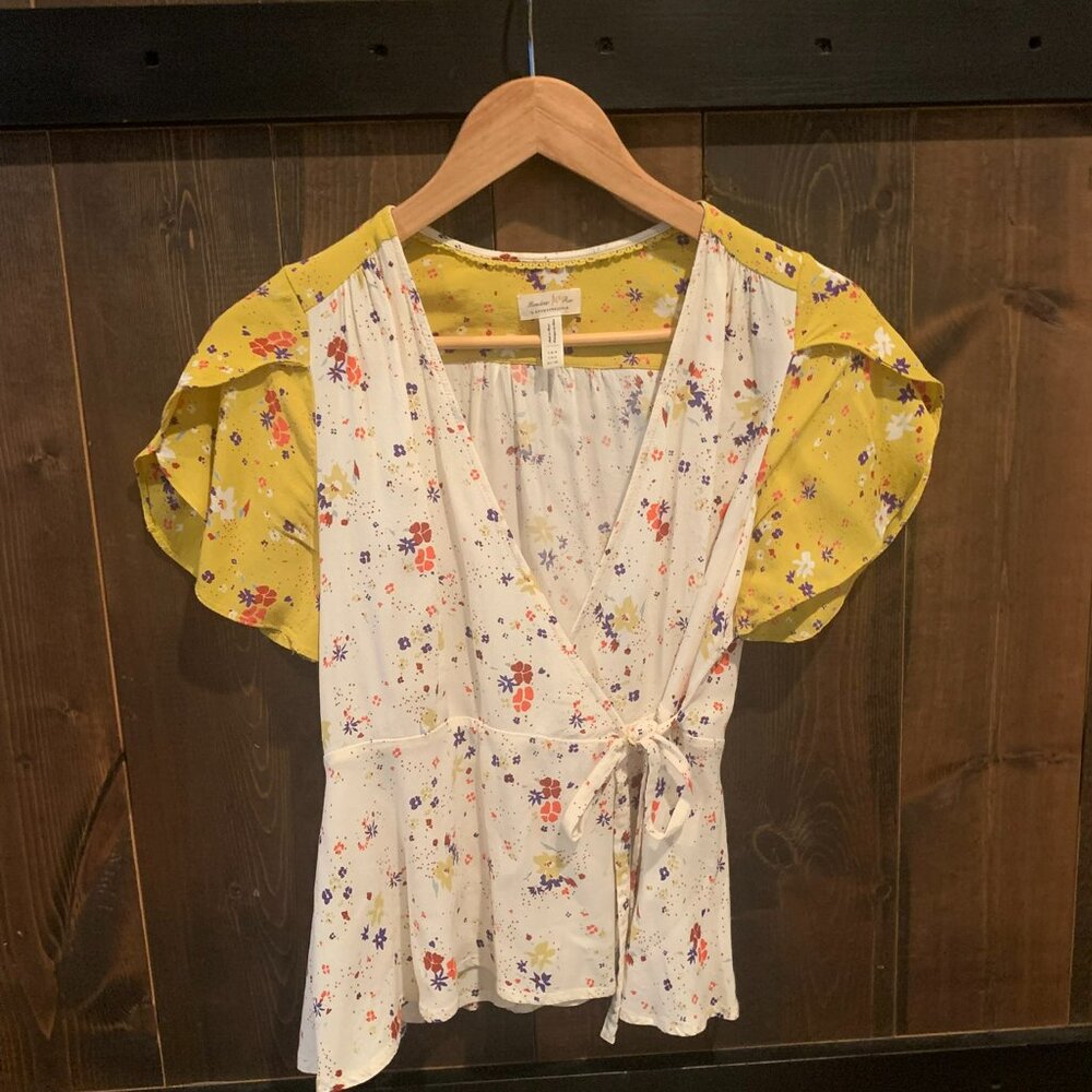 Meadow Rue by Anthropologie Bon Voyage Floral Wrap Blouse Size 4